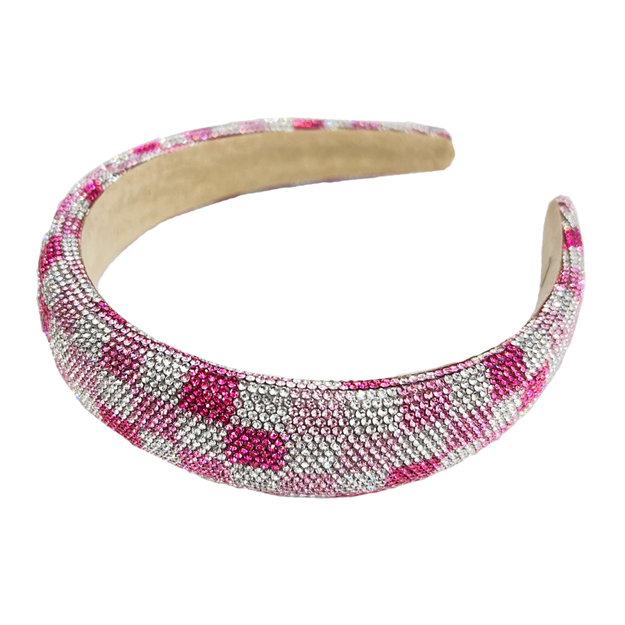 Fully Crystallized Checkerboard Pink Multi Headband