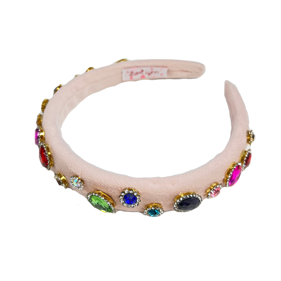 Thin Jeweled Padded Headband - Light Pink