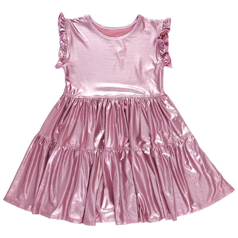 Girls Lame Polly Dress - Light Pink Lame