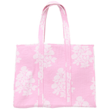Large Reversible Quilted Tote - Pink Bouquet Floral