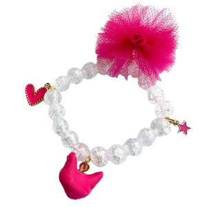 Pink Chicken Pom Bracelet - Clear Beads