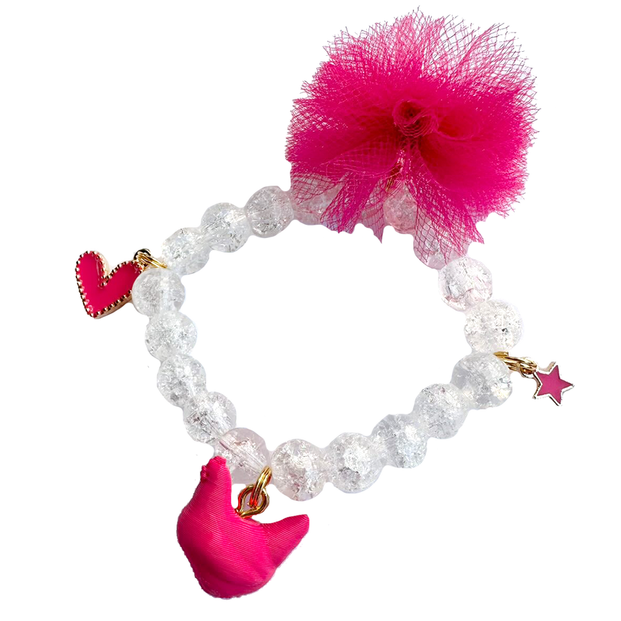Pink Chicken Pom Bracelet - Clear Beads