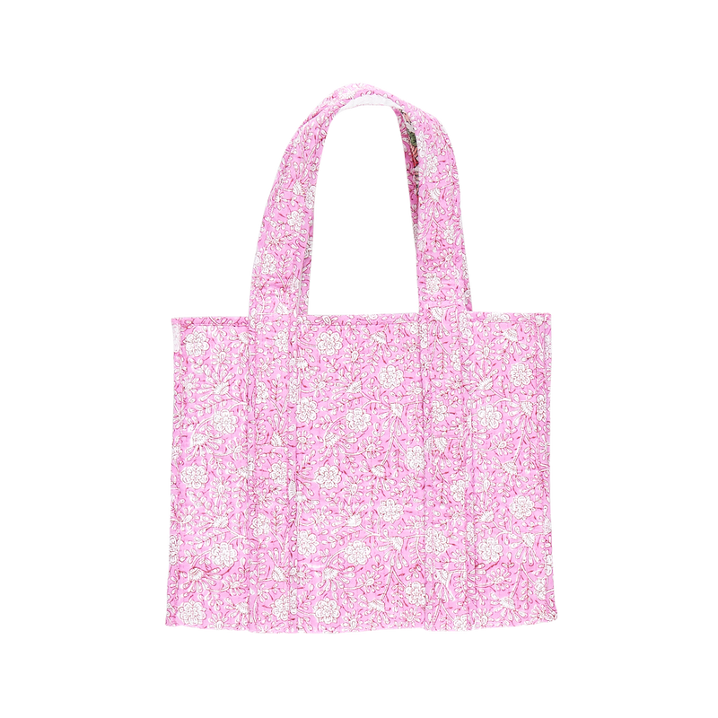 Small Reversible Quilted Tote - Pink Garden
