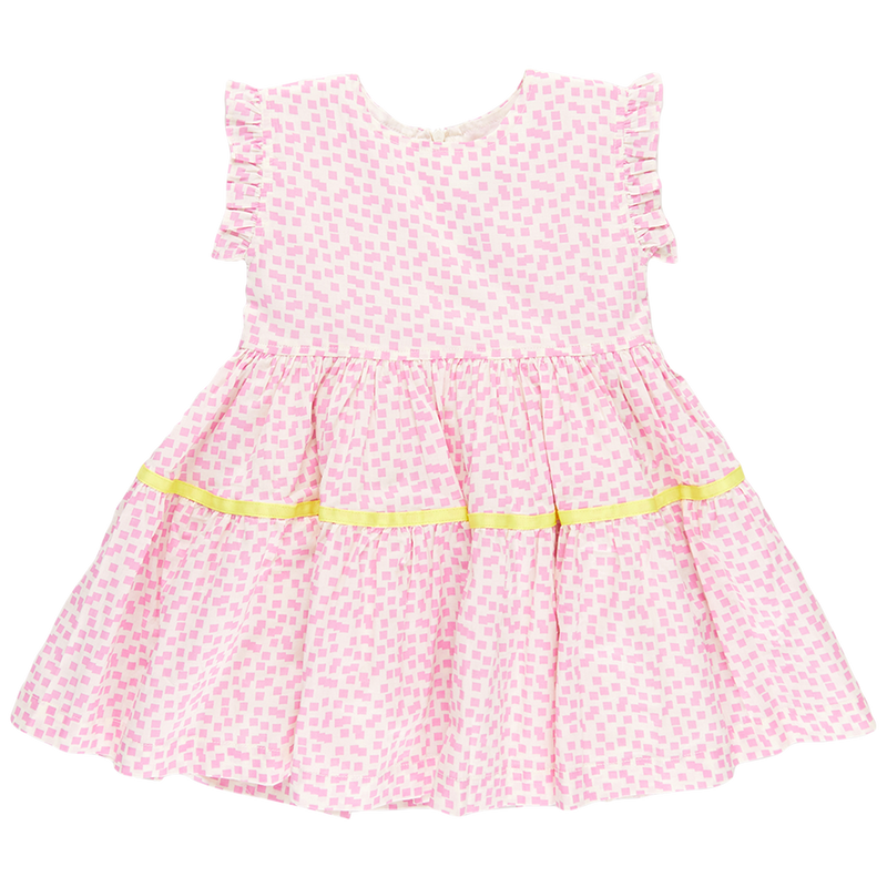Girls Polly Dress - Pink Mini Squares