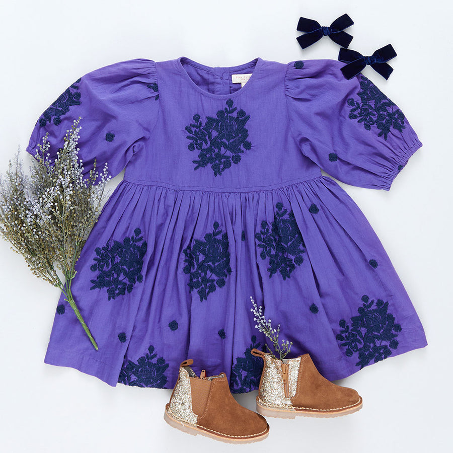 Girls Brooke Dress - Royal Purple Embroidery