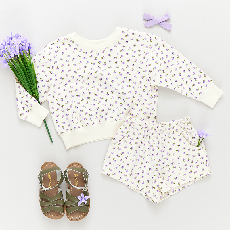 Girls Organic Pullover - Tiny Purple Roses
