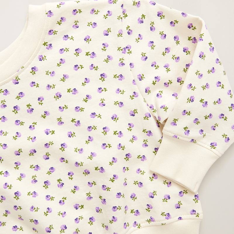 Girls Organic Pullover - Tiny Purple Roses