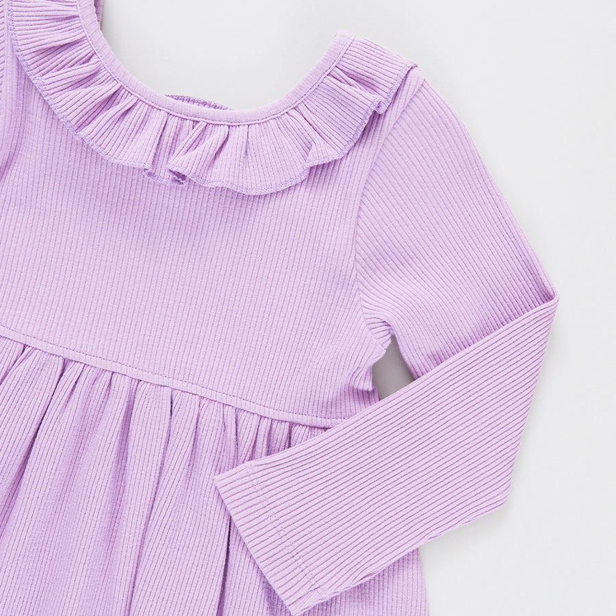 Girls Organic Princess Diana Rib Dress - Lavender