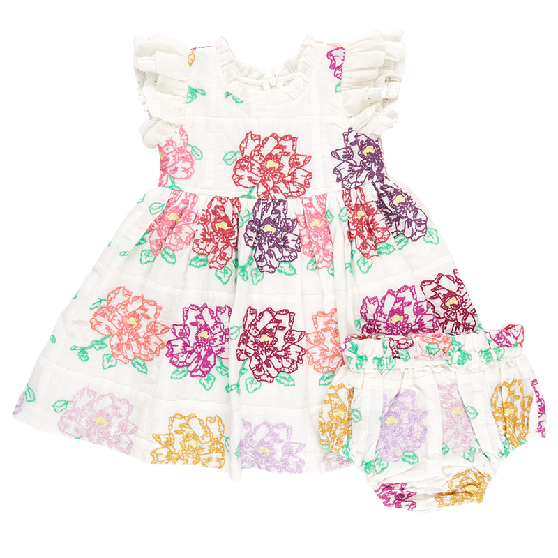 Baby Girls Leila Dress Set - Quilt Flower Embroidery