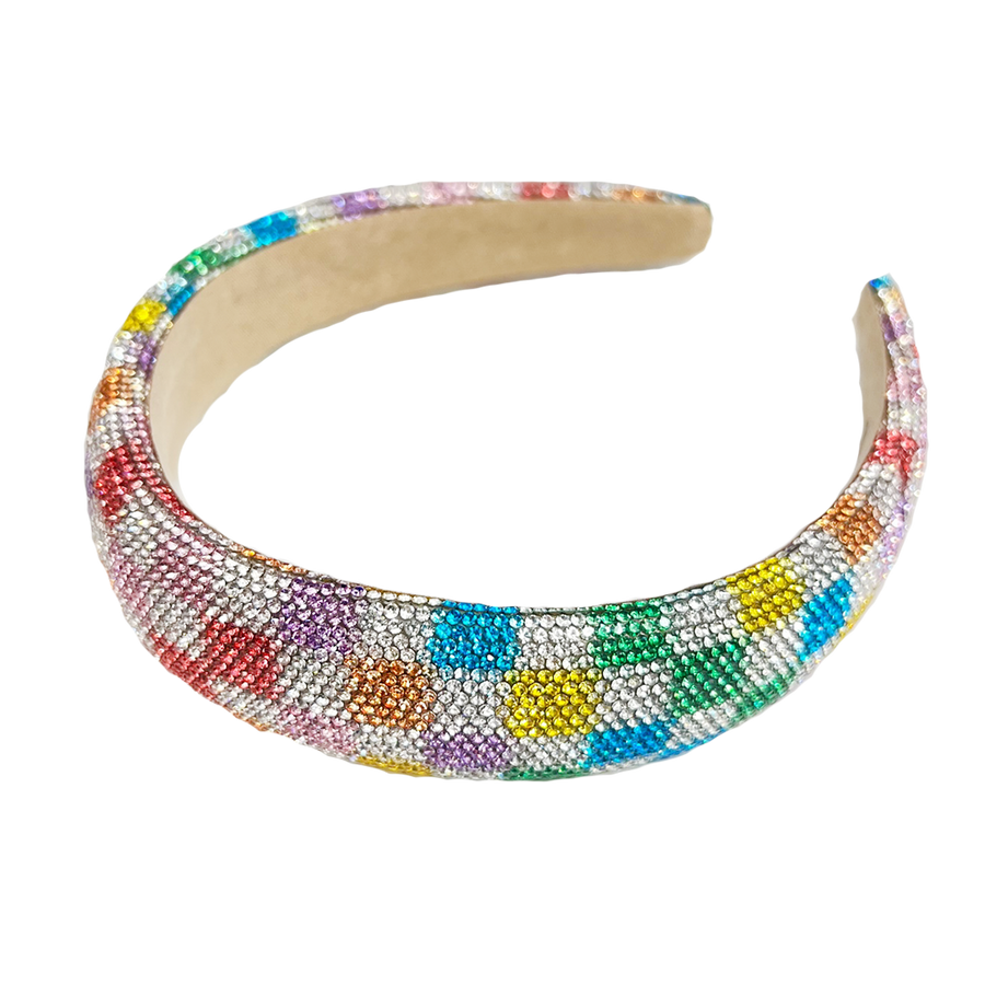 Fully Crystallized Checkerboard Rainbow Headband