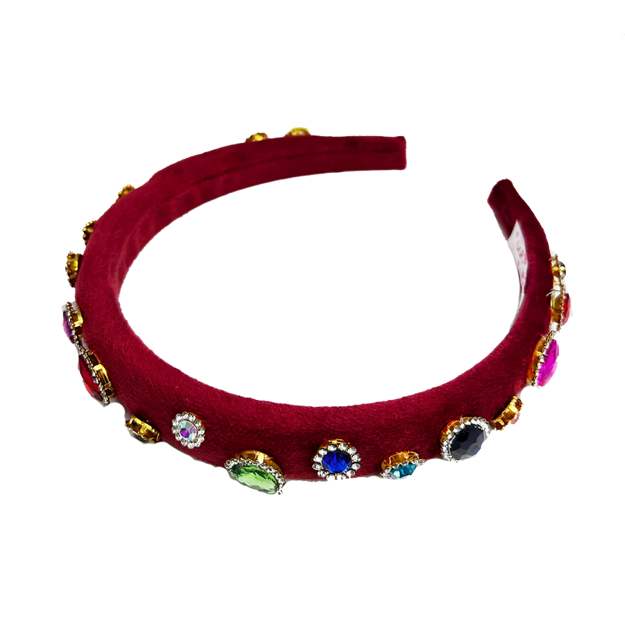 Thin Jeweled Padded Headband - Red