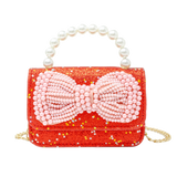 Glitter Pearl Handle Bow Bag - Red