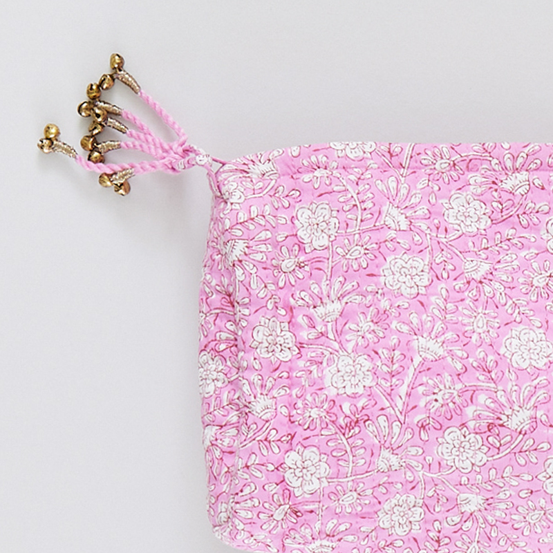 Small Quilted Pouch - Pink Garden