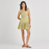 Womens Short Marilyn Dress - Green Prairie Block Print