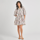 Womens Short Indira Dress - Pink Dewdrop Block Print
