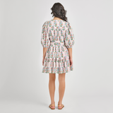 Womens Short Indira Dress - Pink Dewdrop Block Print