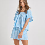 Womens Dahlia Top - Blue Dewdrop Block Print