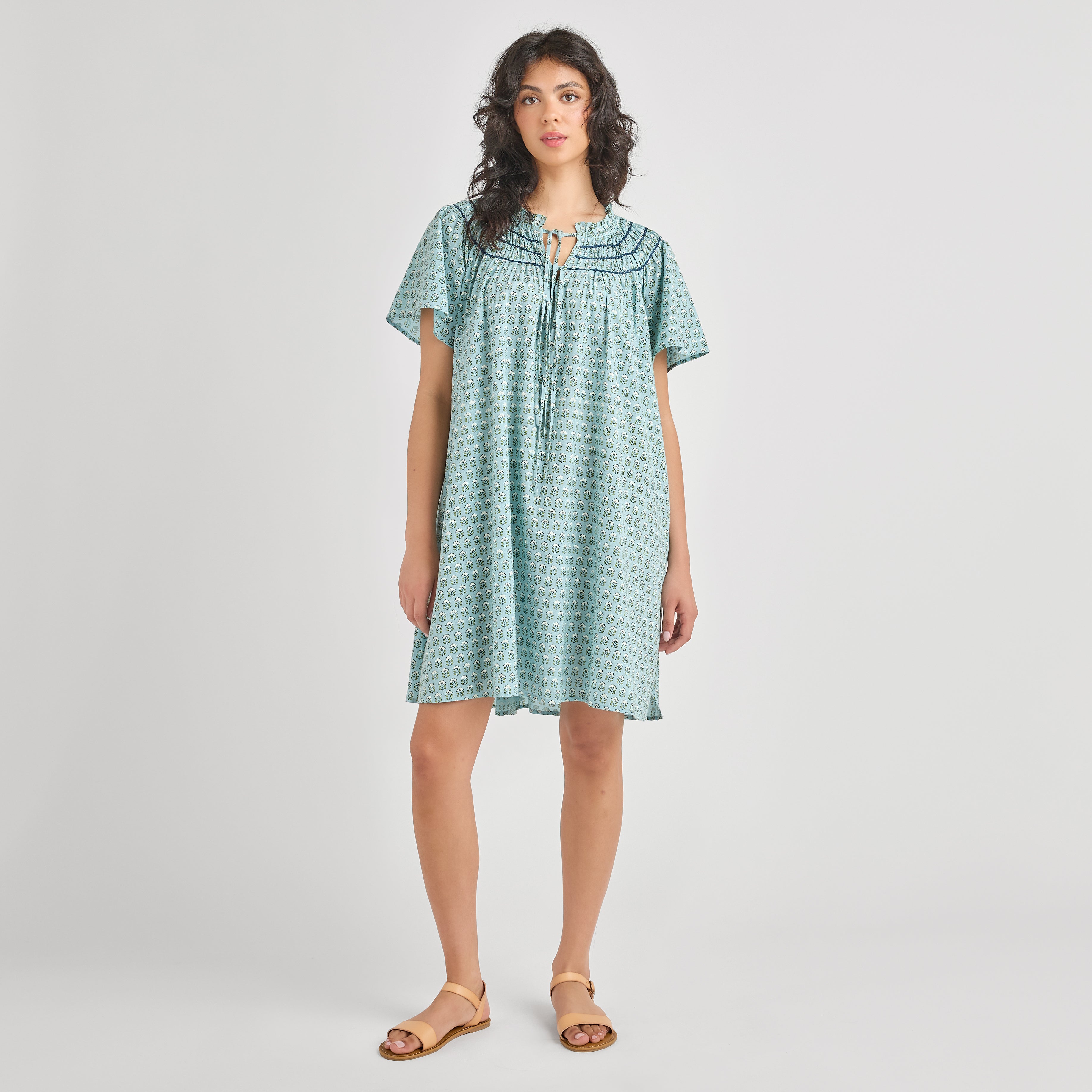 Womens Brynn Dress - Blue Prairie Block Print Pink Chicken Womens Brynn Dress - Blue Prairie Block Print Pink Chicken