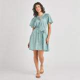 Womens Brynn Dress - Blue Prairie Block Print