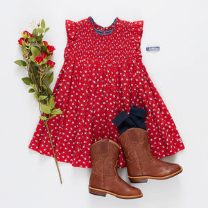 Girls Stevie Dress - Tiny Red Roses