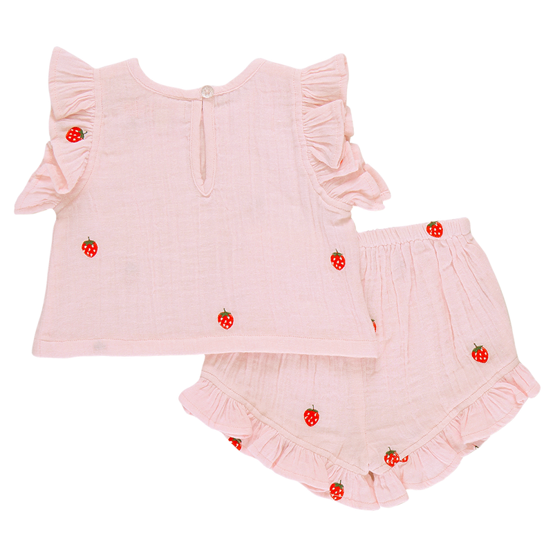 Girls Roey 2-Piece Set - Strawberry Embroidery