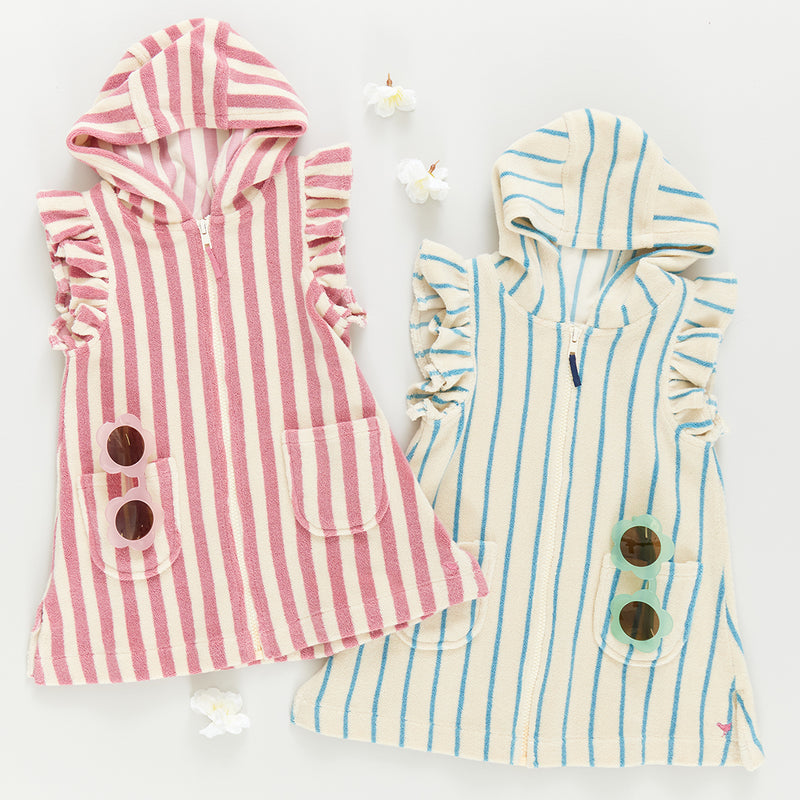 Girls Terry Coverup - Pink Stripe