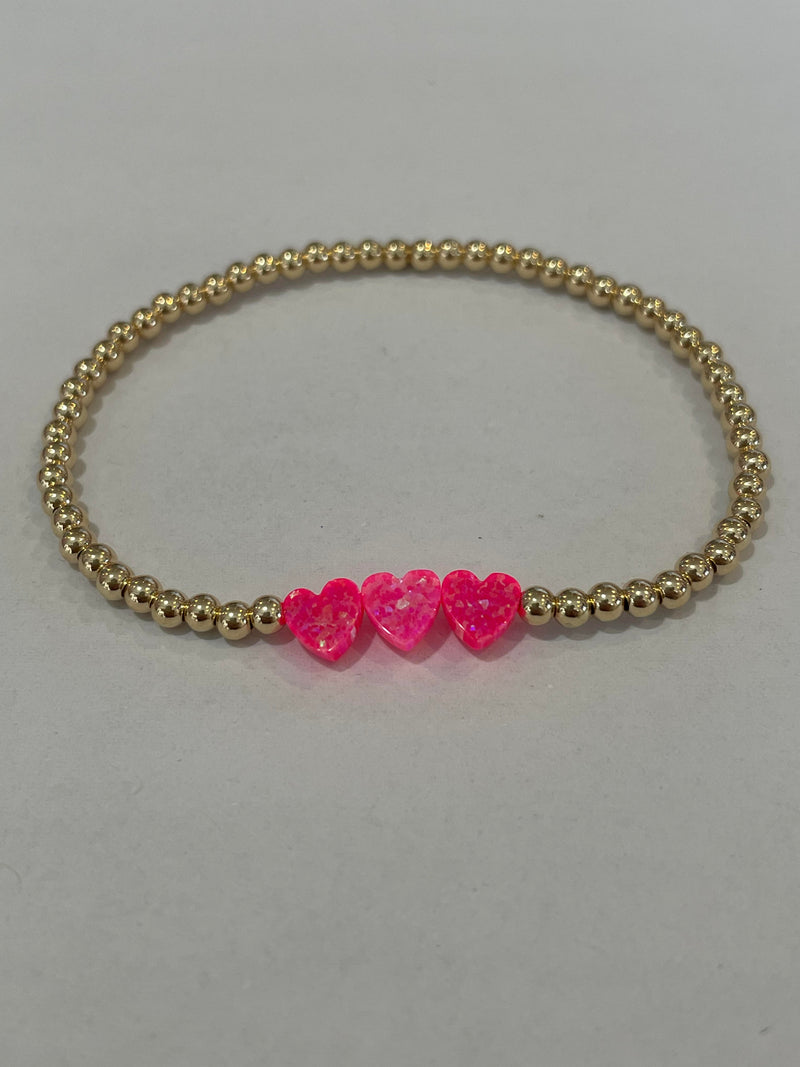 Triple Heart Bracelet - Hot Pink