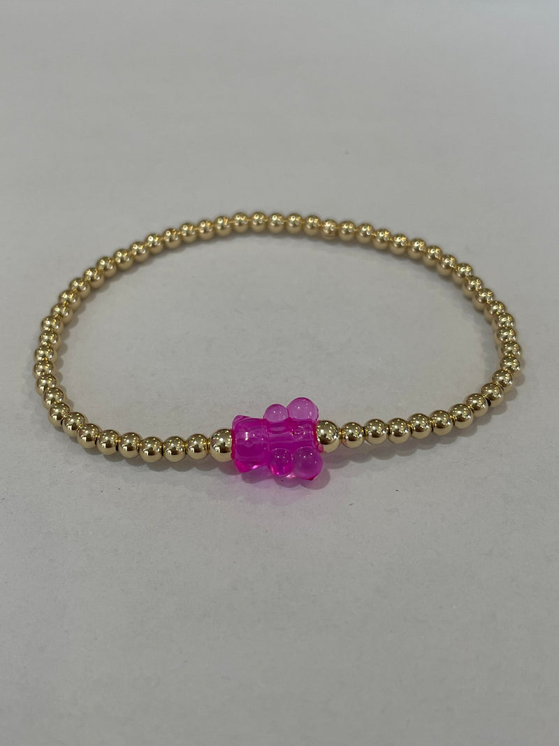 Mini Gummy Bear Gold Bracelet - Hot Pink