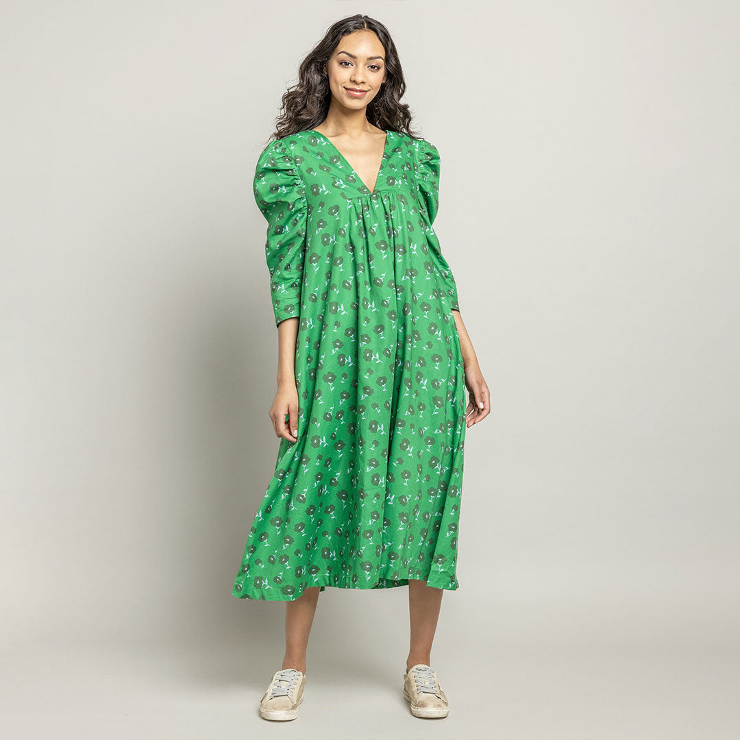 Womens Tally Dress - Green Flower Toss