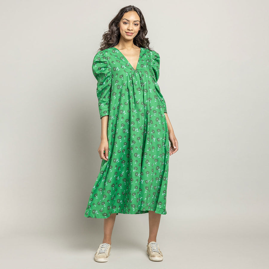 Womens Tally Dress - Green Flower Toss