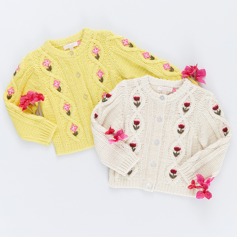 Girls Dalia Diamond Sweater - Cream Floral Embroidery