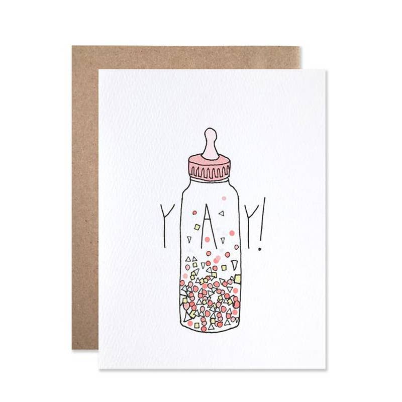Pink Chicken Baby / Yay Confetti Bottle Card 