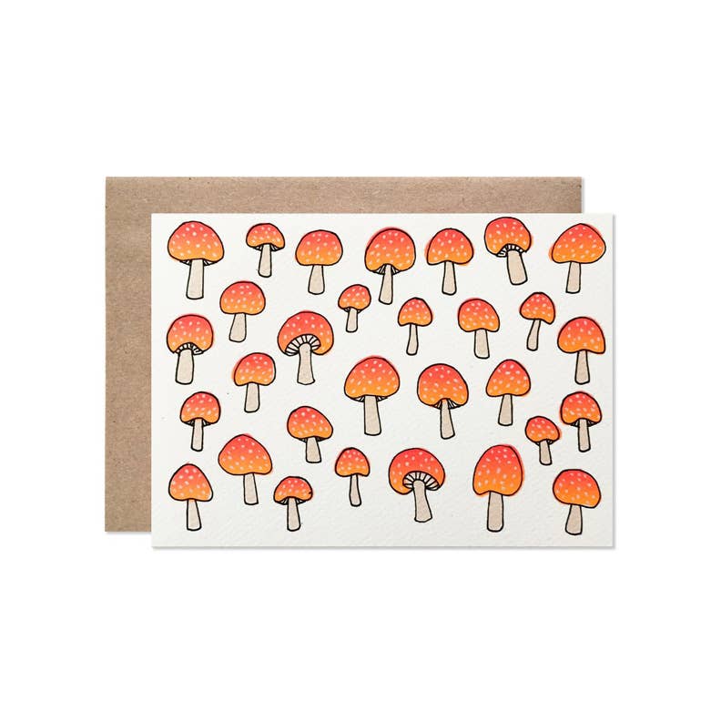 Pink Chicken Neon Mushrooms Card 