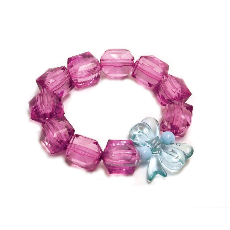 Pink Chicken Bow Rock Candy Bracelet - Magenta/Aqua 