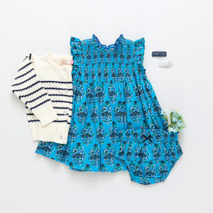 Baby Girls Stevie Dress Set - Azure Posey Block Print