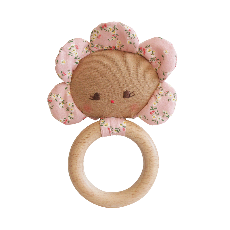 Pink Chicken Flower Baby Teether Rattle - Posy Heart 