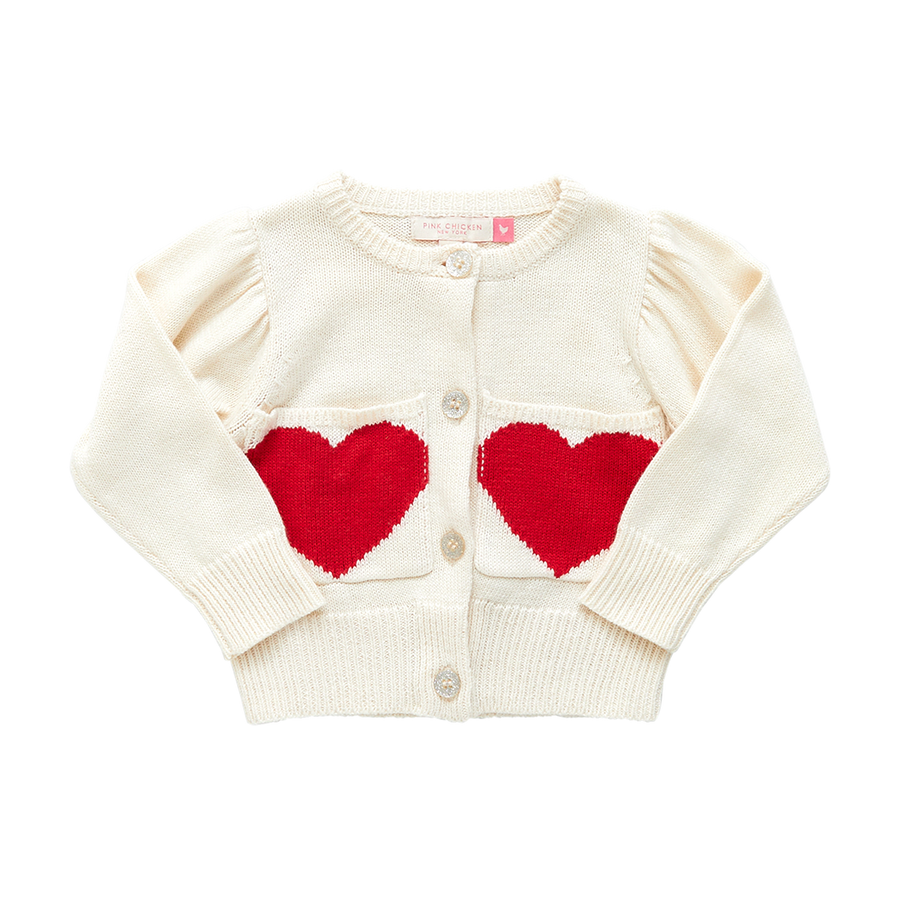 Baby Girls Heart Pocket Sweater - Cream