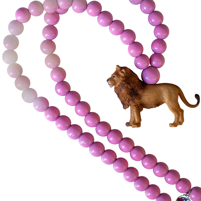 Pink Chicken Lion on Pink Beads Necklace 