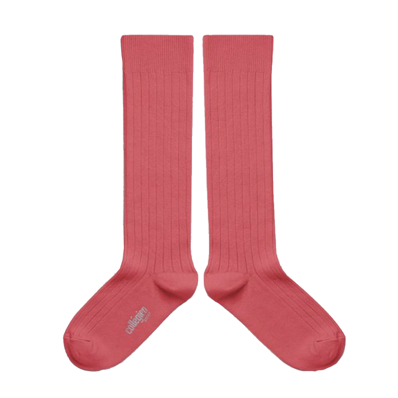 Pink Chicken Ribbed Knee-High Socks - Lychee Rose 18/20 