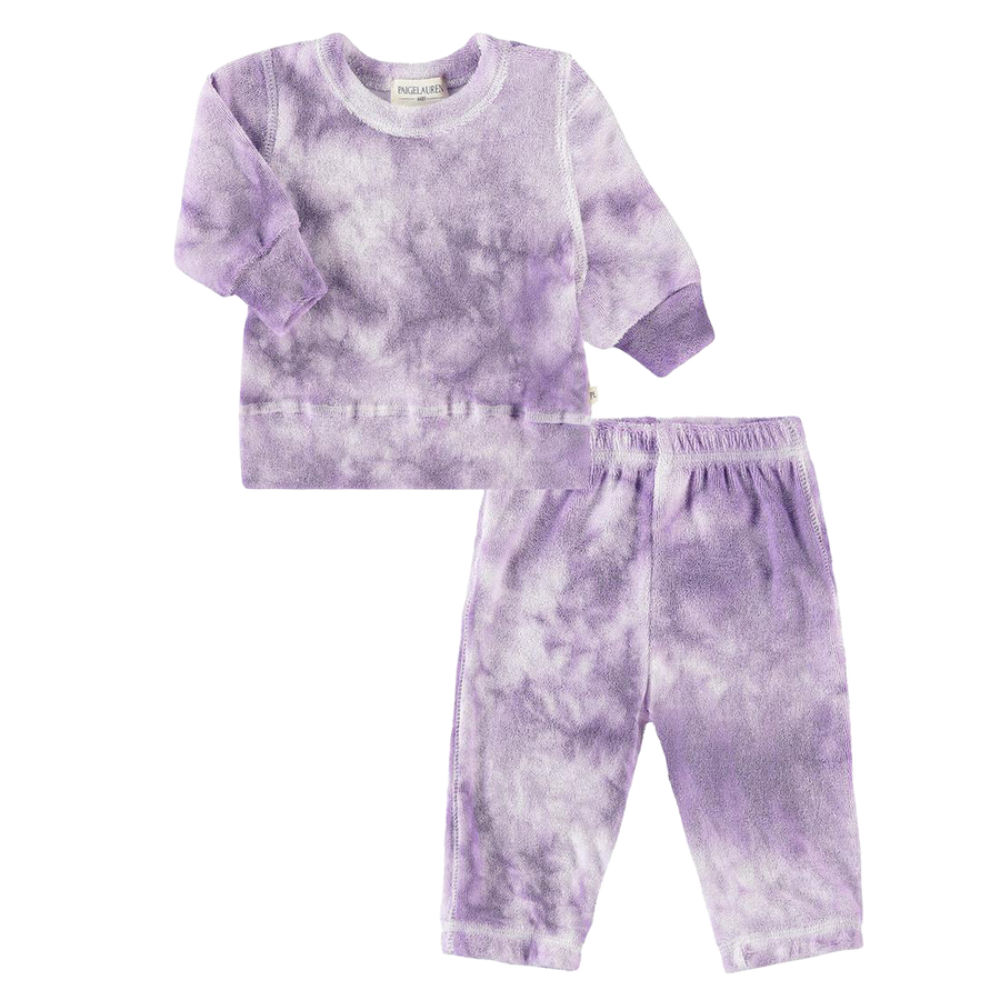 PAIGELAUREN Loop Terry Loungewear Set - Purple Tie Dye