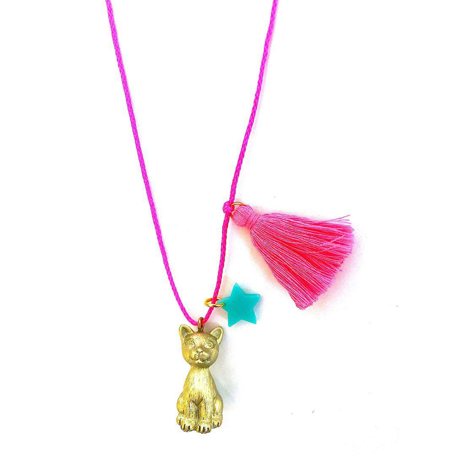 Pink Chicken Sawyer the Gold Cat Necklace 