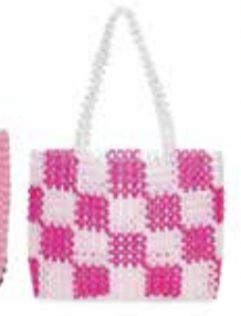 Pink Chicken Beaded Bag - Pink Checkers 