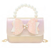 Shimmer Pearl Handle Bow Bag - Pearl