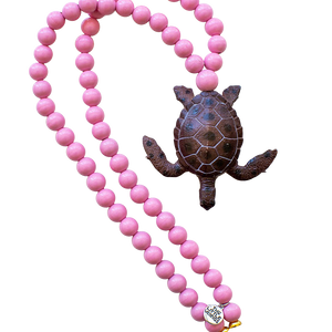 Pink Chicken Turtle on Pink Beads Necklace 
