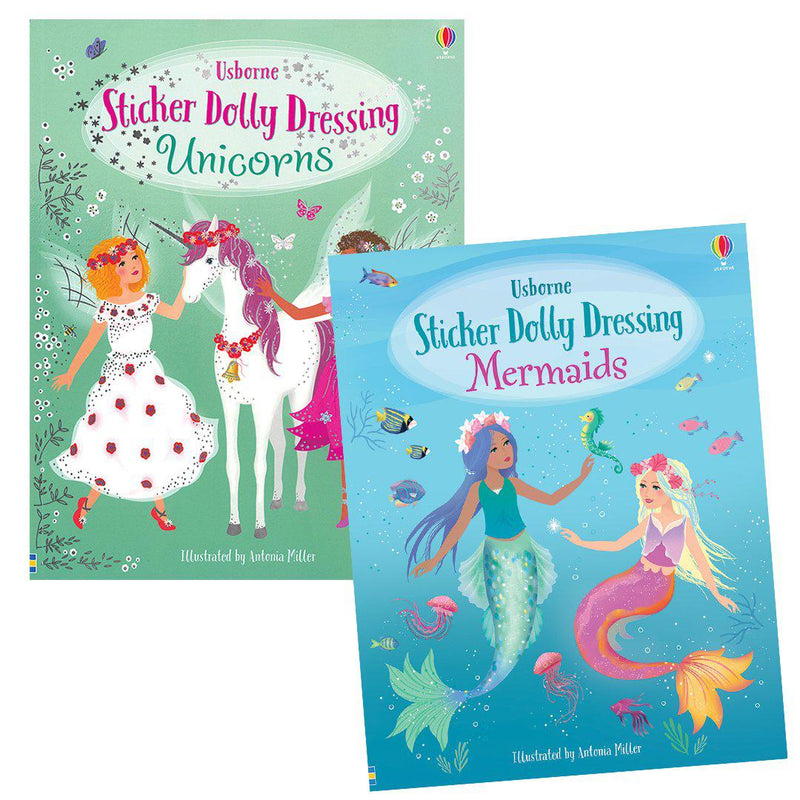 Sticker Dolly Dressing Book Set Mermaids and Unicorns Pink Chicken