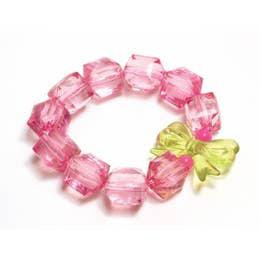 Pink Chicken Bow Rock Candy Bracelet - Light Pink/Lime 