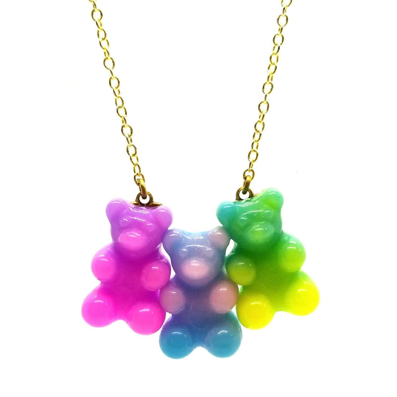 Pink Chicken Gummy Bear Necklace - Rainbow Swirl 