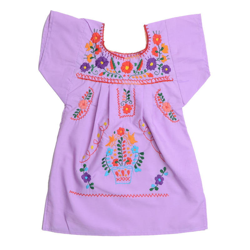 Embroidered Girls Dress - Violet