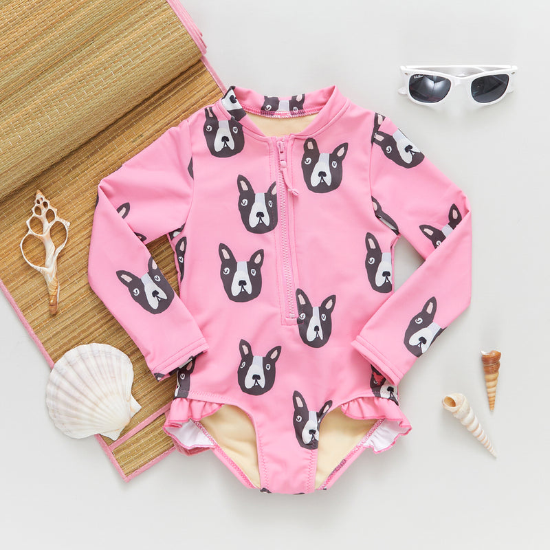Girls Arden Suit - Pink Boston Terrier
