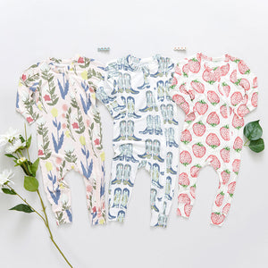 Baby Bamboo Romper - Pink Paper Floral
